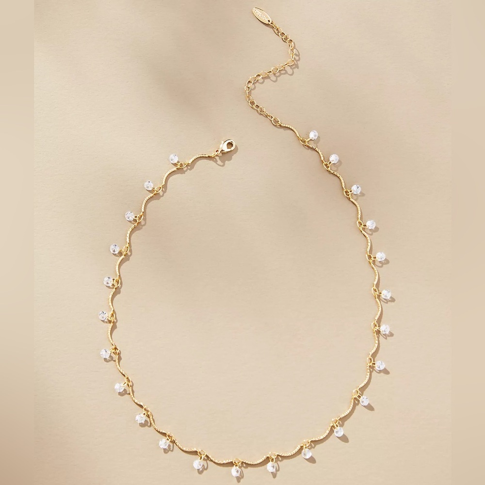 Anthropologie Drippy Crystal Necklace - Gold - NWT - Picture 3 of 16